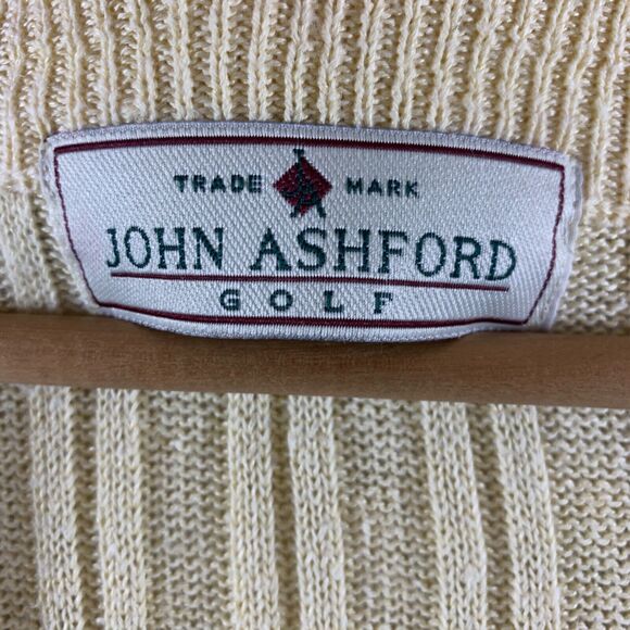 VTG John Ashford Men Linen Cotton Cable Knit Sweater Vest Sz L Butter Yellow - Picture 7 of 10